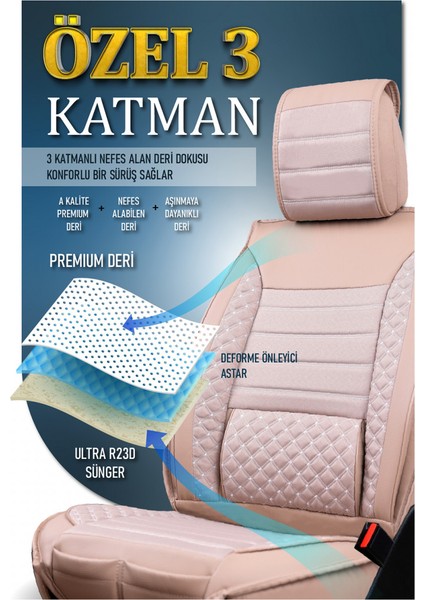 Seat Alhambra Uyumlu 3 Tekli 5 Koltuklu Lüx Deri Oto Koltuk Kılıfı Ön Arka Takım Safir Bej fiyatları