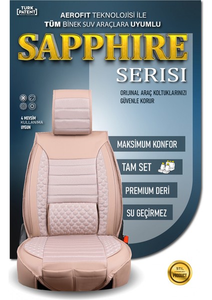 Seat Alhambra Uyumlu 3 Tekli 5 Koltuklu Lüx Deri Oto Koltuk Kılıfı Ön Arka Takım Safir Bej modelleri