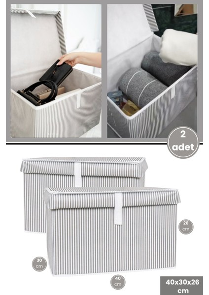 Gri kutu ve hurç, düzenleyici, dayanıklı, fonksiyonel, 40x30x26cm, 2 adet