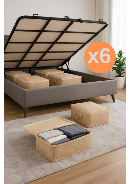 Kahverengi 6 adet yatak baza altı çok amaçlı hurç 64x45x22 cm