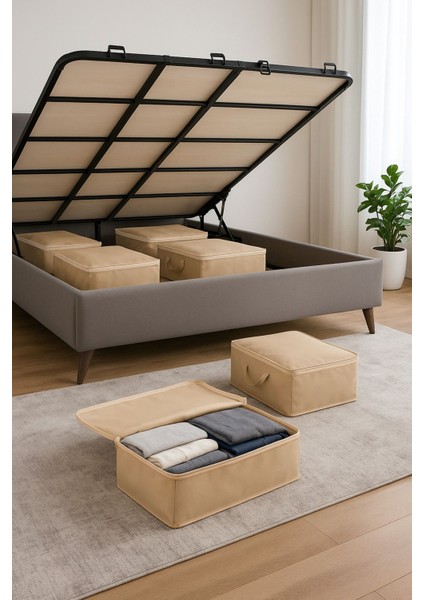 Kahverengi 6 adet yatak baza altı çok amaçlı hurç 64x45x22 cm modelleri