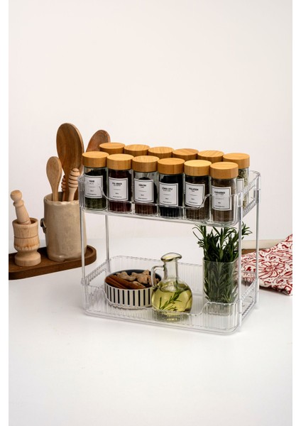 İki Katlı Şeffaf Kristal Makyaj ve Takı Organizeri, 6 Parça, Akrilik, Beyaz modelleri