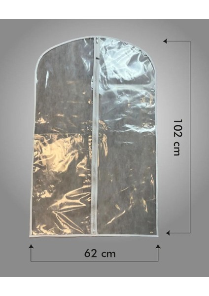 Şeffaf Takım Elbise Kılıfı 62x102 cm, Fileli, Askı Uyumlu, Beyaz