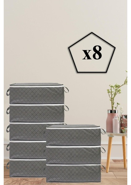Kapitone desenli 8 adet gri baza altı hurç, şık ve kullanışlı depolama çözümü