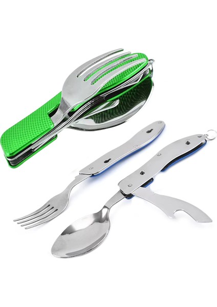 Taşınabilir Katlanabilir Kamp Çatal-Kaşık-Bıçak Seti - Çok Fonksiyonlu Açacaklı