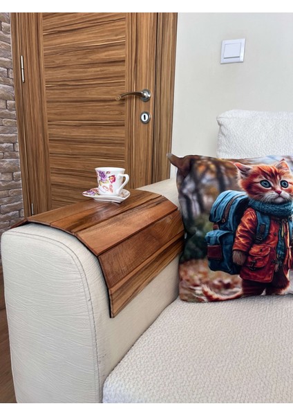 Koltuk Kenarı Katlanabilir Yan Sehpa – Portatif Ahşap Tepsi - 40X30