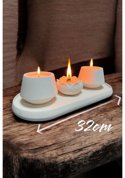 El yapımı lotus mum ve sunum tabağı, 2'li, güçlü malzeme, şık tasarım, bej, 10x32
