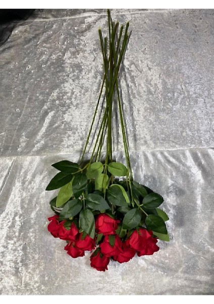 Kırmızı yapay kadife gül 10 adet, 50 cm, şık ve doğal görünümlü çiçekler
