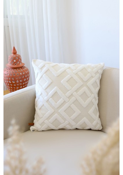 Bohem Tasarımlı Ekru Pamuklu Kırlent Kılıfı, Dekoratif ve Şık Huzur Verici Tarz