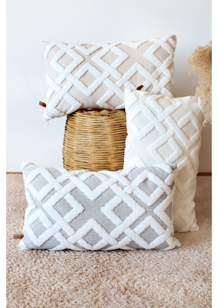 Bohem Tasarımlı Ekru Pamuklu Kırlent Kılıfı, Dekoratif ve Şık Huzur Verici Tarz