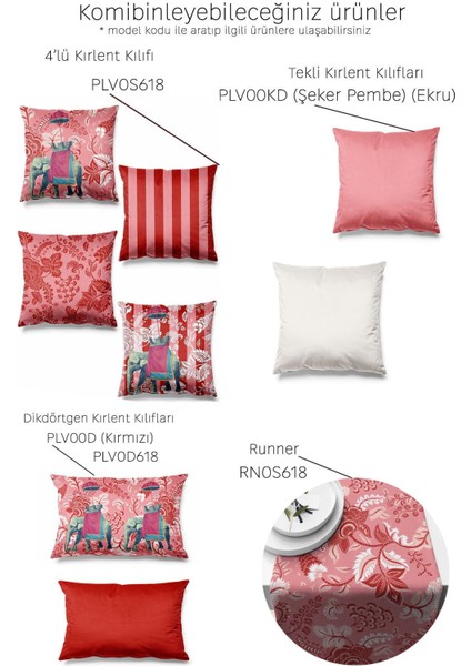 Çift Taraflı Hint Fili Desenli Süet Kırlent Kılıfı 4'lü Pembe fiyatları
