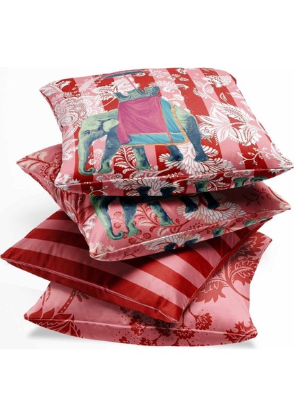 Çift Taraflı Hint Fili Desenli Süet Kırlent Kılıfı 4'lü Pembe modelleri