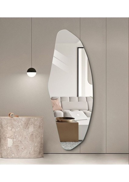 Beyaz asimetrik çerçevesiz 140x35 cm boy aynası, şık ve modern tasarım