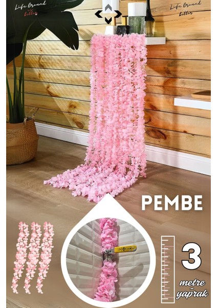 3 Metre Pembe Sarmaşık Yapay Asma Çiçek, Doğalgaz Borusu Gizleme & Dekorasyon