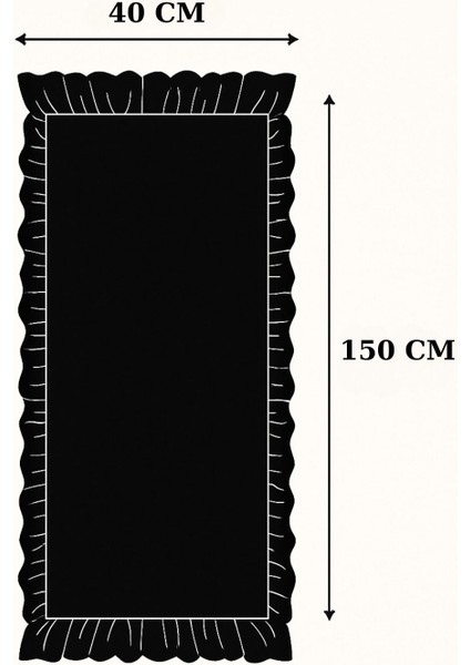 Şık siyah fırfırlı keten runner, 40x150 cm, modern ve zarif dekorasyon parçası indirimleri