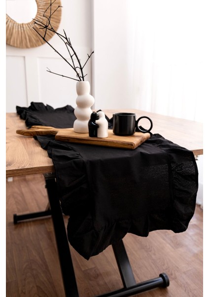 Şık siyah keten koşu bandı, 40x110 cm, dikdörtgen şekil, modern tasarım