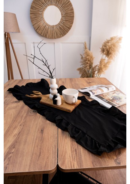 Şık siyah keten koşu bandı, 40x110 cm, dikdörtgen şekil, modern tasarım modelleri