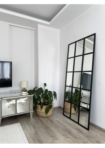 Şık metal çerçeveli büyük dekor boy aynası 180x80 cm siyah fiyatları