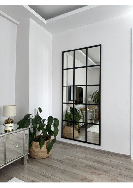Şık metal çerçeveli büyük dekor boy aynası 180x80 cm siyah modelleri