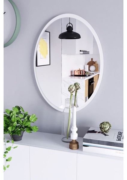70x52 cm oval beyaz aynalı dekoratif, ahşap malzeme, çok yönlü kullanım için ideal fiyatları