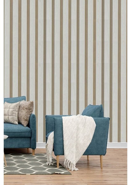 Beyaz Gold Desenli Lambri Panel, 5,30 m², Yapışkanlı, Salon ve Oturma Odası için uygun