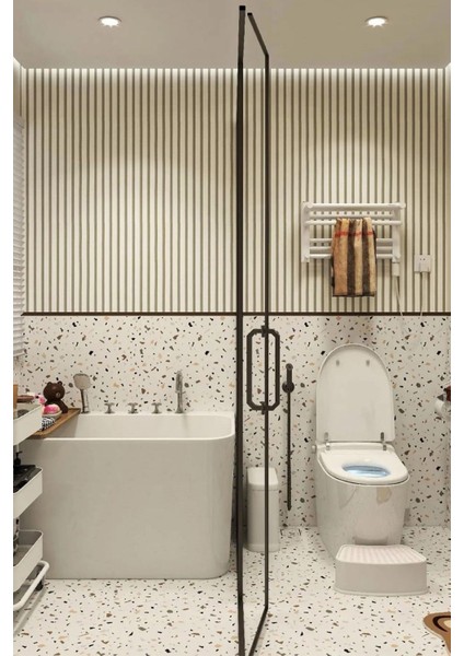 Beyaz Gold Desenli Lambri Panel, 5,30 m², Yapışkanlı, Salon ve Oturma Odası için uygun