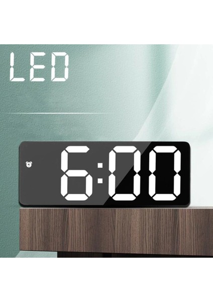 Aynalı Alarm Saat Takvimli Termometre LED Dijital Modern Masa Saati
