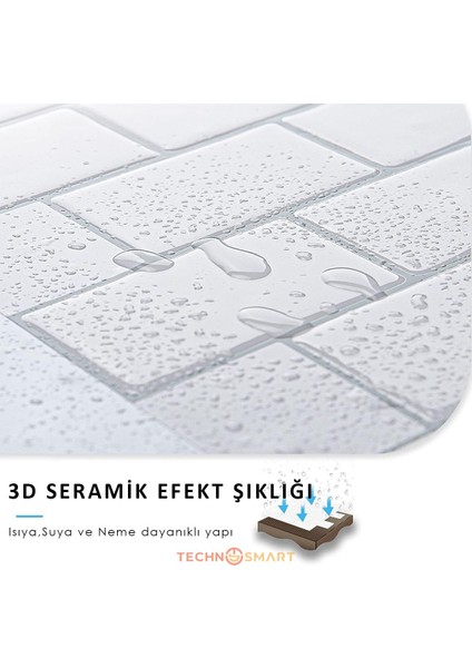 3D Kendinden Yapışkanlı 30x30cm Beyaz Seramik Görünümlü Duvar Sticker