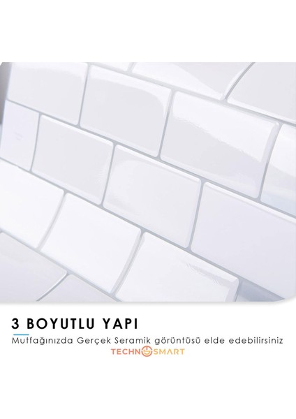 3D Kendinden Yapışkanlı 30x30cm Beyaz Seramik Görünümlü Duvar Sticker