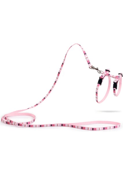 Yavru Kedi Göğüs Tasması ve Gezdirme Kayışı, 120CM, Pembe, 15-33CM Drstr