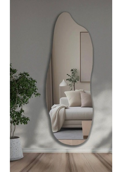 Asimetrik 60x160 cm gri boy aynası, şık ve modern dekoratif tasarım
