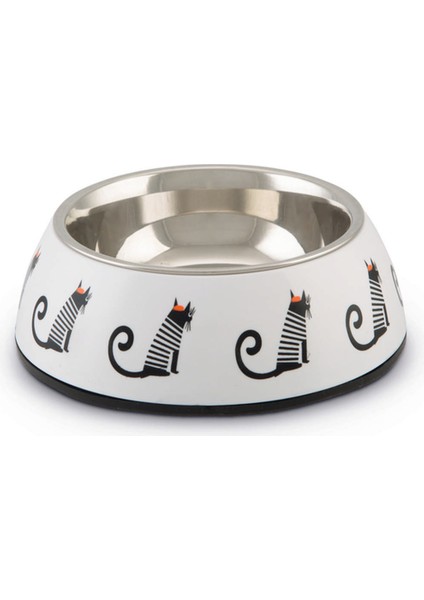 Kedi Mama Su Kabı, Paslanmaz Çelik, Beyaz, 14X4,5CM, 160ML Drstr