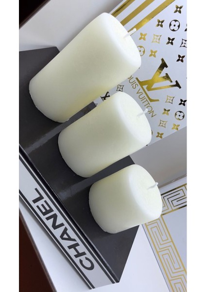 3'lü Beyaz Silindir Mum Seti, Dekoratif Baton ve Kütük Tasarımı, Vanilya Aroması fiyatları