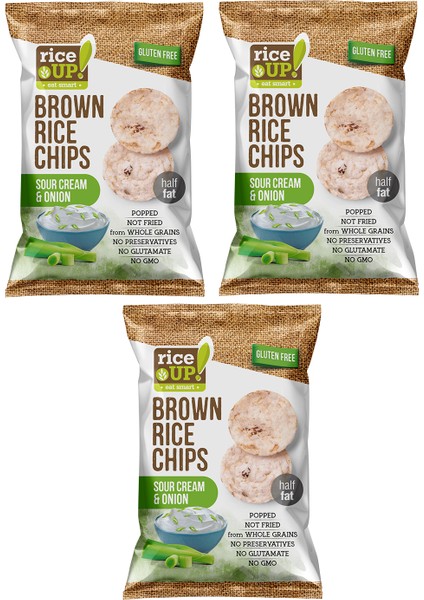 3 Adet Glutensiz Sour Cream And Onion, Brown Rice Chips 60G