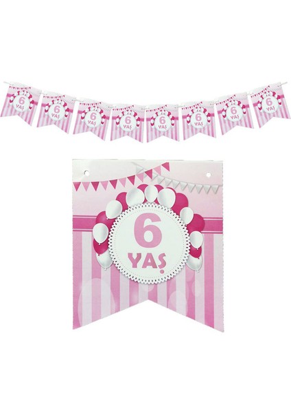 - 6 Yaş Kağıt Bayrak Flama 15 cm Pembe Drstr