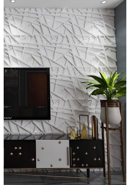 3D Beyaz PVC Duvar Paneli, 50x50cm, Kendinden Yapışkanlı, Modern Tasarım