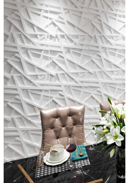 3D Beyaz PVC Duvar Paneli, 50x50cm, Kendinden Yapışkanlı, Modern Tasarım