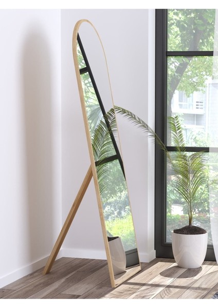 Safir Meşe Dikdörtgen Antre Konsol ve Duvar Aynası 40x120 cm Sarı Ahşap