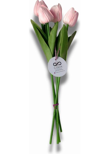 Islak dokulu pembe lale buketi, 6'lı, renkler: pembe ve beyaz, yükseklik: 31-45 cm