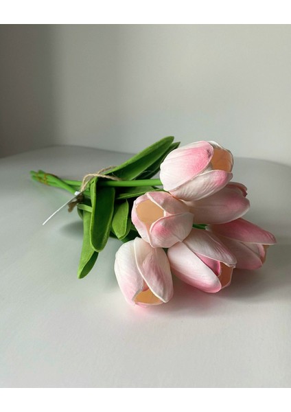 Islak dokulu pembe lale buketi, 6'lı, renkler: pembe ve beyaz, yükseklik: 31-45 cm fiyatları
