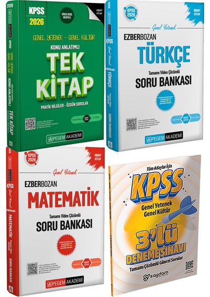 2026 Kpss Konu Anlatımlı Tek Kitap - 2026 Kpss Genel Yetenek Genel Kültür Ezberbozan Türkçe Matematik Tamamı Video Çözümlü Soru Bankası + 3 Deneme Hediye