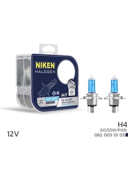 12V H4 60/55W Beyaz Işik Ampul P43T 5000K Gnzrz