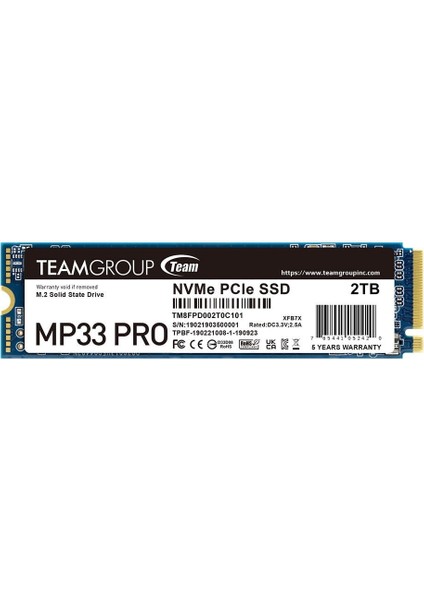 MP33 Pro 2tb 3500/3000MB/S Nvme Pcıe GEN3X4 M.2 SSD Disk (TM8FPD002T0C101)