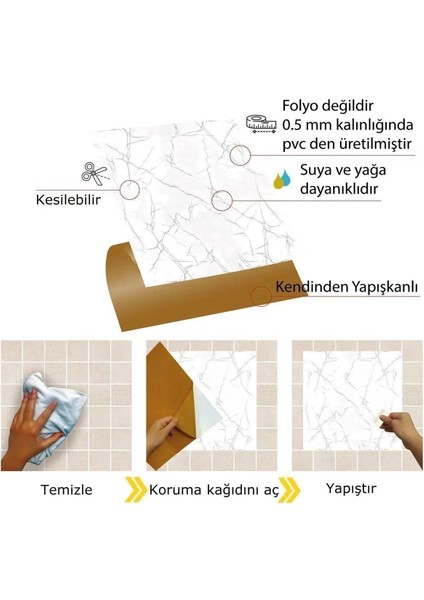 Kendinden Yapışkanlı Mermer Desenli Pvc Karo Panel 60X120 cm (0,72 M²) Banyo, Wc, Mutfak