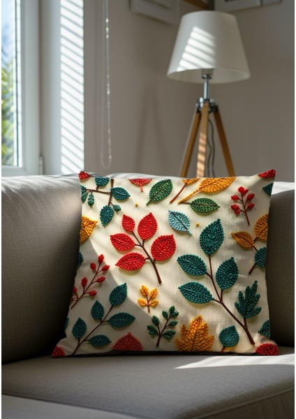 Renkli Sonbahar Temalı 4'lü Kadife Dijital Baskılı Kırlent Kılıf Takımı