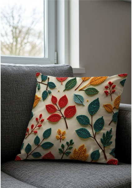 Renkli Sonbahar Temalı 4'lü Kadife Dijital Baskılı Kırlent Kılıf Takımı