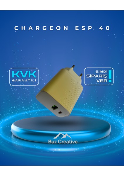 Kvk Garantili Chargeon Esp-40 USB + Type-C Pd Hızlı Şarj Adaptörü - Duvar Tipi Şarj Cihazı