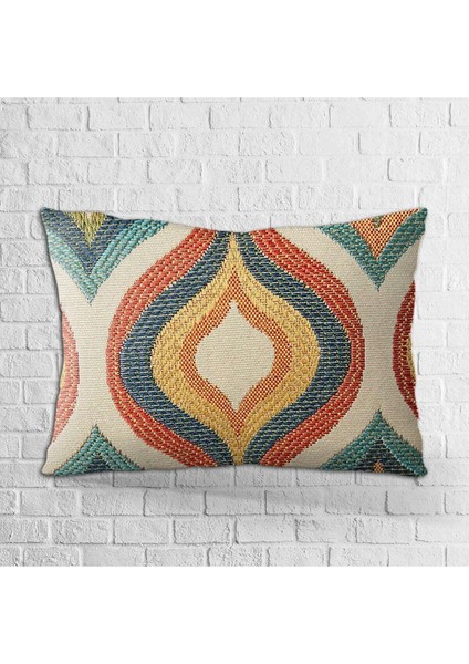 Çift Taraflı 35x50 Krem Turuncu Vintage Desenli Dijital Baskılı Kırlent Kılıfı