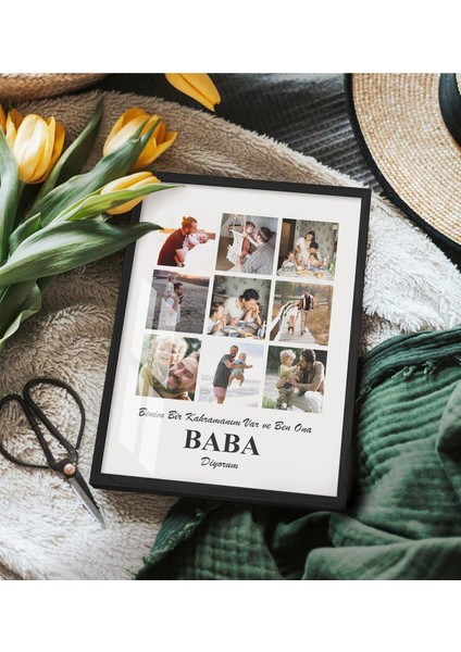 Babalar Günü Özel Ahşap Çerçeve, Siyah, Fotoğraflı ve Notlu, 1 Parça