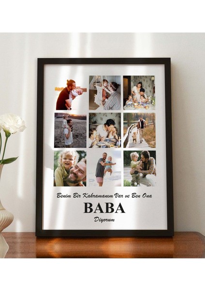 Babalar Günü Özel Ahşap Çerçeve, Siyah, Fotoğraflı ve Notlu, 1 Parça